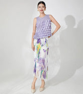 Luxury Cruise Resort Bubble Top Skirt Set Japanese Pleats Plissé